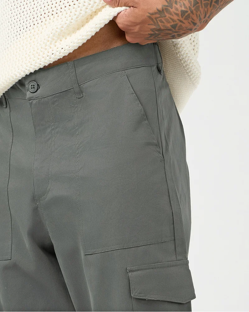 bewakoof  Men's Grey Straight Fit Cargo Pants  | Best Price UAE